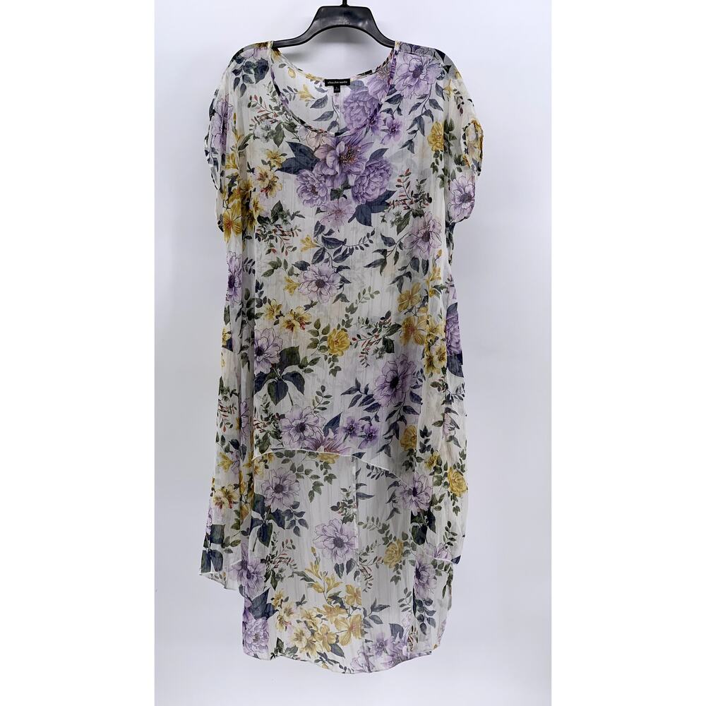 CHA CHA VENTE Women's White Floral Sheer Dress SZ L